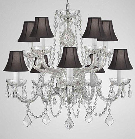 Crystal Chandelier Lighting With Black Shades H 25" X W 24" - G46-Blackshades/Cs/1122/5+5