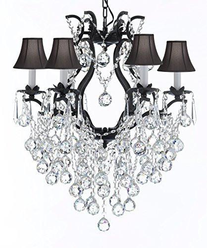 Wrought Iron Empress Crystal (Tm) Chandelier Lighting With Black Shades H 19" W 20" - A83-Sc/Blackshade/B61/3530/6