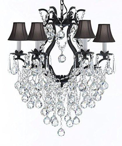 Wrought Iron Empress Crystal (Tm) Chandelier Lighting With Black Shades H 19" W 20" - A83-Sc/Blackshade/B61/3530/6