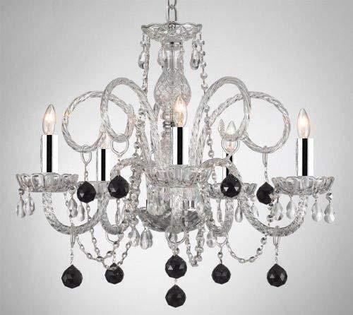 Crystal Chandelier Chandeliers Lighting with Black Crystal Balls W/Chrome Sleeves! - A46-B43/B3/385/5 - BLACK BALLS