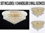 Set of 3-1 Flush Empire Crystal Chandelier Chandeliers Lighting 15X24 and 2 Empire Empress Crystal (Tm) Wall Sconce Lighting W 12" H 6" - FLUSH/542/15 + C121-1800W12G