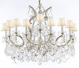 Swarovski Crystal Trimmed Maria Theresa Chandelier Crystal Lighting Chandeliers Lights Fixture Pendant Ceiling Lamp For Dining Room Entryway Living Room With Large Luxe Crystals H28" X W37" - A83-Cg/B89/Whiteshades/21510/15+1Sw