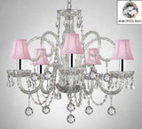 Swarovski Crystal Trimmed Chandelier! Crystal Chandelier With Pink Shades & Crystal Balls w/Chrome Sleeves! - A46-B43/B6/PINKSHADES/385/5 SW