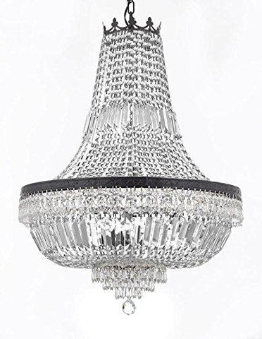 French Empire Crystal Chandelier Lighting With Dark Antique Finish Great for the Dining Room, Foyer, Entry Way, Living Room H30" X W24" - F93-B8/CB/870/9