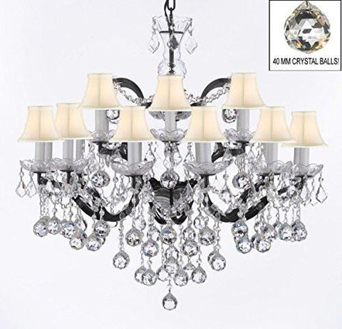 Nineteenth C. Baroque Iron & Empress Crystal(Tm) Chandelier Lighting With White Shades H 28" X W 30" - G83-Whiteshades/B6/995/18