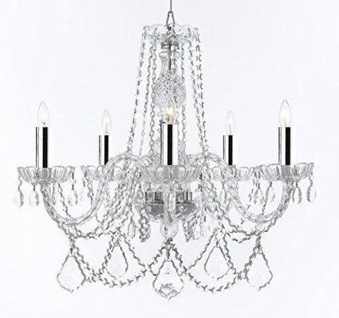 Swarovski Crystal Trimmed Murano Venetian Style Chandelier Crystal Lights Fixture Pendant Ceiling Lamp for Dining Room, Living Room - with Large, Luxe Crystals w/Chrome Sleeves! H25" X W24" - A46-B43/B94/B89/384/5SW