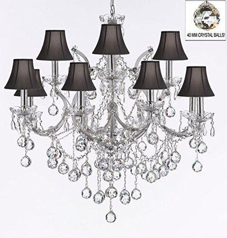 Maria Theresa Chandelier Lighting Empress Crystal (Tm) Chandeliers H 30" X W 28" Chrome Finish Dressed With Crystal Balls With Black Shades - J10-Sc/Blackshade/B6/Chrome/26049/12+1