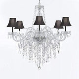 Murano Venetian Style All-Crystal Chandelier Chandeliers with Black Shades W/Chrome Sleeves H38" X W32" - G46-B43/SC/BLACKSHADES/B12/B67/385/6