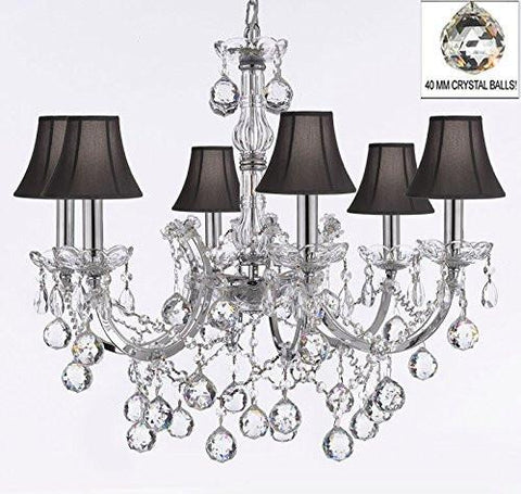 Maria Theresa Chandelier Lighting Empress Crystal (Tm) Chandeliers H 20" X W 22" Chrome Finish Dressed With Crystal Balls With Black Shades - F83-Sc/Blackshade/B6/Chrome/2528/6