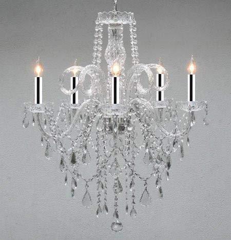 Swarovski Crystal Trimmed Chandelier! Authentic All Crystal Chandelier Chandeliers w/Chrome Sleeves H30" X W24" - GO-B43/A46-3/385/5 SW