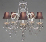 CRYSTAL CHANDELIER CHANDELIERS LIGHTING WITH BLACK SHADES W/CHROME SLEEVES! H 25" X W 24" - A46-B43/BLACKSHADES/385/5