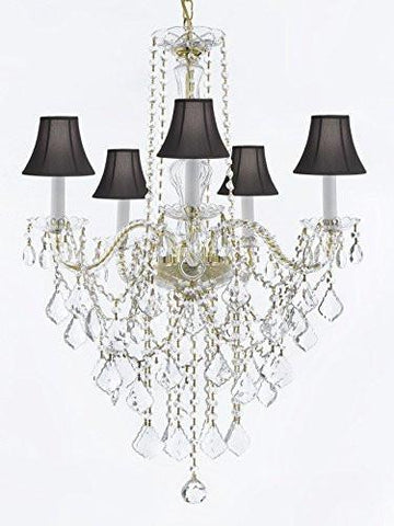 Murano Venetian Style All-Crystal Chandelier Lighting With Black Shades H30" X W24" - G46-Sc/Blackshade/Cg/3/384/5