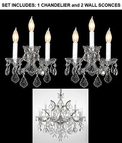 Set Of 3 - 1 Chandelier Crystal Lighting Chandeliers H 30" W 22" And 2 Maria Theresa Wall Sconce Crystal Lighting H14" x W11.5" - 1Ea-Cs/B7/21532/12+1 + 2Ea-Cs/2813/3