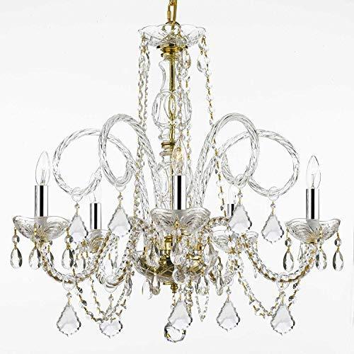 Swarovski Crystal Trimmed Chandelier! Chandelier Lighting Dressed with Swarovski Crystal w/Chrome Sleeves! H 25" W 24" - CJD-G46-B43/GOLD/385/5SW