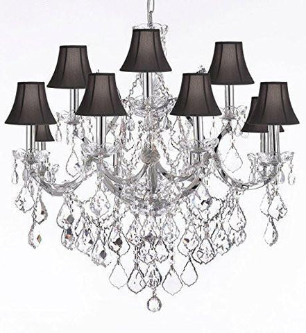 Maria Theresa Chandelier Lighting Crystal Chandeliers H30 "X W28" Chrome Finish With Shades - J10-Sc/Blackshades/B7/Chrome/26049/12+1