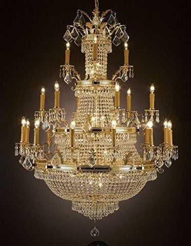 Swarovski Crystal Trimmed Chandelier French Empire Crystal Chandelier Lighting Gold H50" X W40" - Perfect For An Entryway Or Foyer - A81-1287/12+6+3 Sw