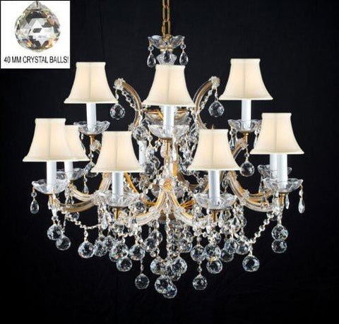 Swarovski Crystal Trimmed Chandelier New Lighting Chandelier Chandeliers W/ Crystal Balls H 30" X W 28" With White Shades - A83-Sc/Whiteshades/B6/21532/12+1Sw