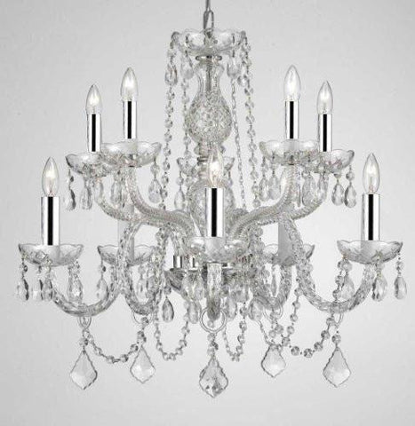 Swarovski Crystal Trimmed Chandelier! Chandelier Lighting Dressed with Chrome Sleeves! H 25" W 24" - G46-B43/CS/1122/5+5SW