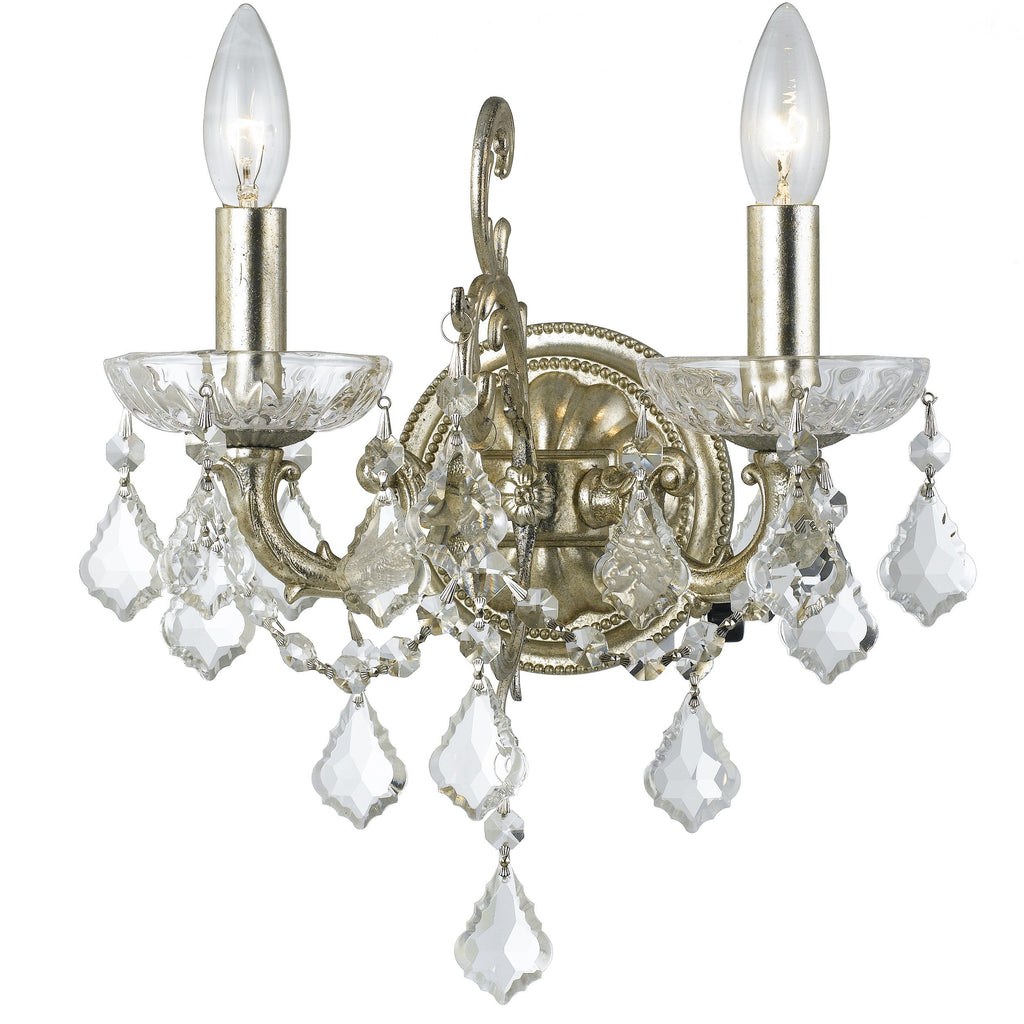 2 Light Olde Silver Traditional Sconce Draped In Clear Spectra Crystal - C193-5282-OS-CL-SAQ