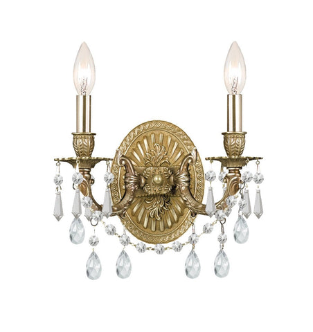 2 Light Aged Brass Traditional Sconce Draped In Clear Hand Cut Crystal - C193-5522-AG-CL-MWP