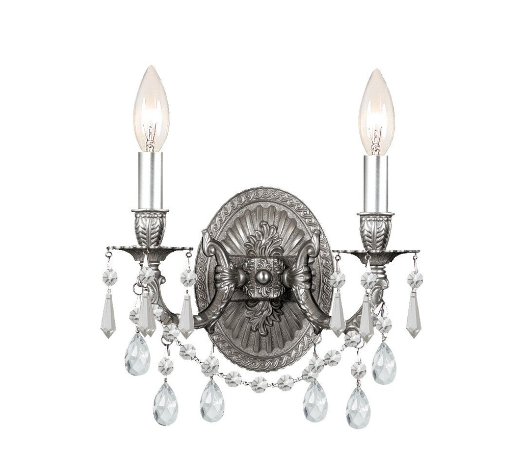 2 Light Pewter Traditional Sconce Draped In Clear Spectra Crystal - C193-5522-PW-CL-SAQ