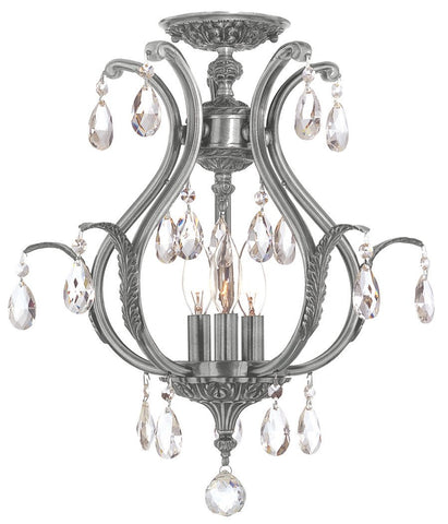 3 Light Pewter Crystal Ceiling Mount Draped In Clear Hand Cut Crystal - C193-5560-PW-CL-MWP_CEILING