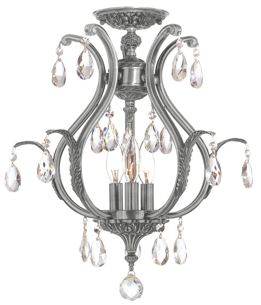 3 Light Pewter Crystal Ceiling Mount Draped In Clear Swarovski Strass Crystal - C193-5560-PW-CL-S_CEILING