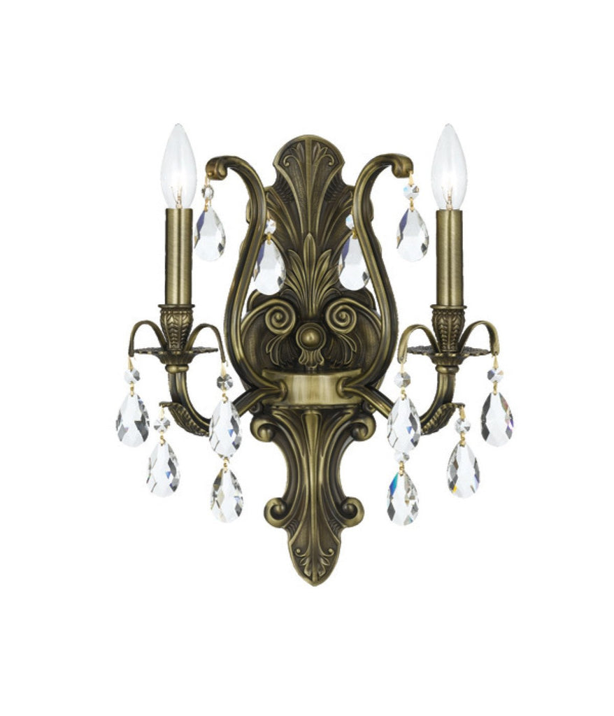 2 Light Antique Brass Crystal Sconce Draped In Clear Hand Cut Crystal - C193-5563-AB-CL-MWP