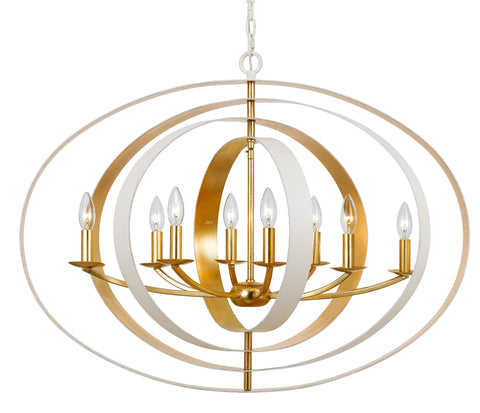 8 Light Matte White + Antique Gold Industrial Chandelier - C193-588-MT-GA