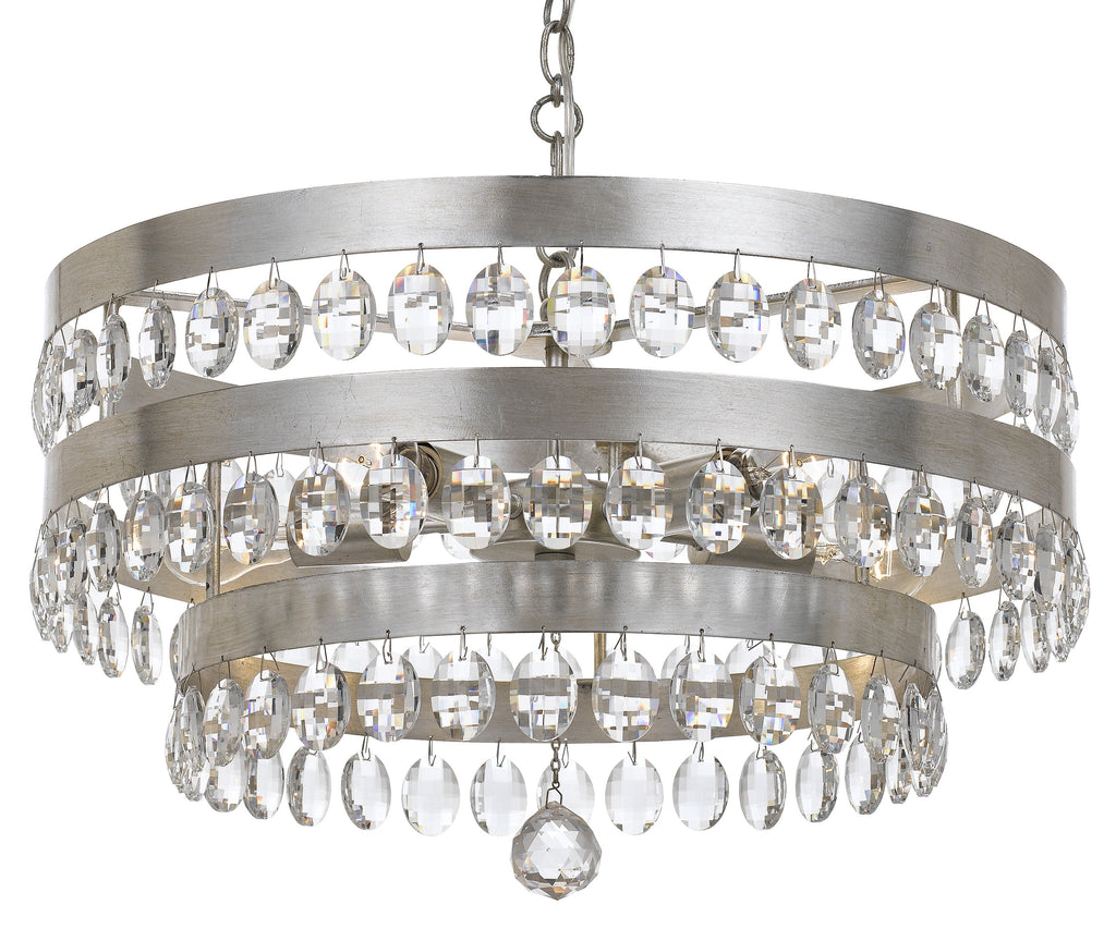 5 Light Antique Silver Transitional Chandelier Draped In Clear Elliptical Faceted Crystal - C193-6106-SA