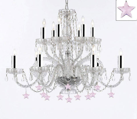 Murano Venetian Style All Empress Crystal (Tm) Chandelier with Stars w/Chrome Sleeves! - A46-B43/B38/385/6+6