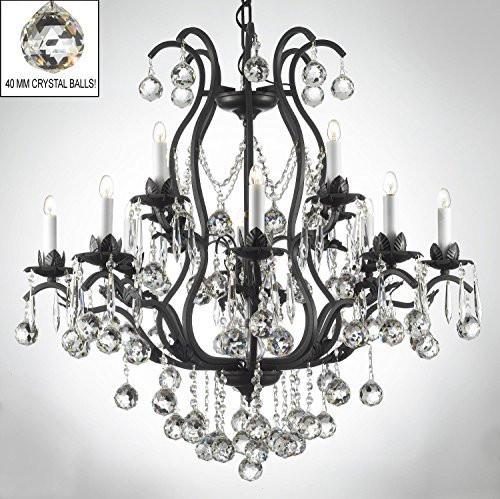 Swarovski Crystal Trimmed Chandelier Wrought Iron Crystal Chandelier Lighting Dressed W/ Crystal Balls - A83-B6/3034/8+4 Sw