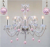 Chandelier Lighting Dressed w/Pink Balls with Chrome Sleeves! H25 X W24 Chandelier Lighting! - GO-A46-B43/BALLS/387/5/PINK