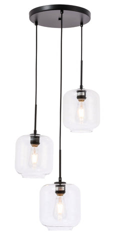 ZC121-LD2274BK - Living District: Collier 3 light Black and Clear glass pendant