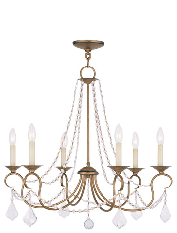 Livex Pennington 6 Light Antique Gold Leaf Chandelier - C185-6516-48