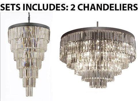 Set Of 2 - 1 Retro Palladium Empress Crystal (Tm) Glass Fringe 7 Tier Chandelier Lighting And 1 Palladium Empress Crystal (Tm) Glass Fringe Chandelier Lighting - 1 Ea 1100/28 + 1 Ea 1157/17