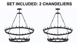 Set of 2 - Iron Vintage Barn Metal Castile Two Tier Chandelier Chandeliers Industrial Loft Rustic Lighting W 38" H 50" - 2EA G7-3429/30