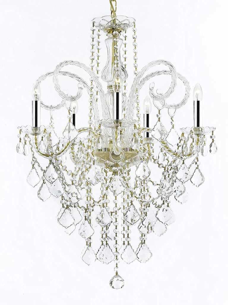 MURANO VENETIAN STYLE ALL-CRYSTAL CHANDELIER LIGHTING W/CHROME SLEEVES H30" X W24" - G46-B43/CG/3/385/5