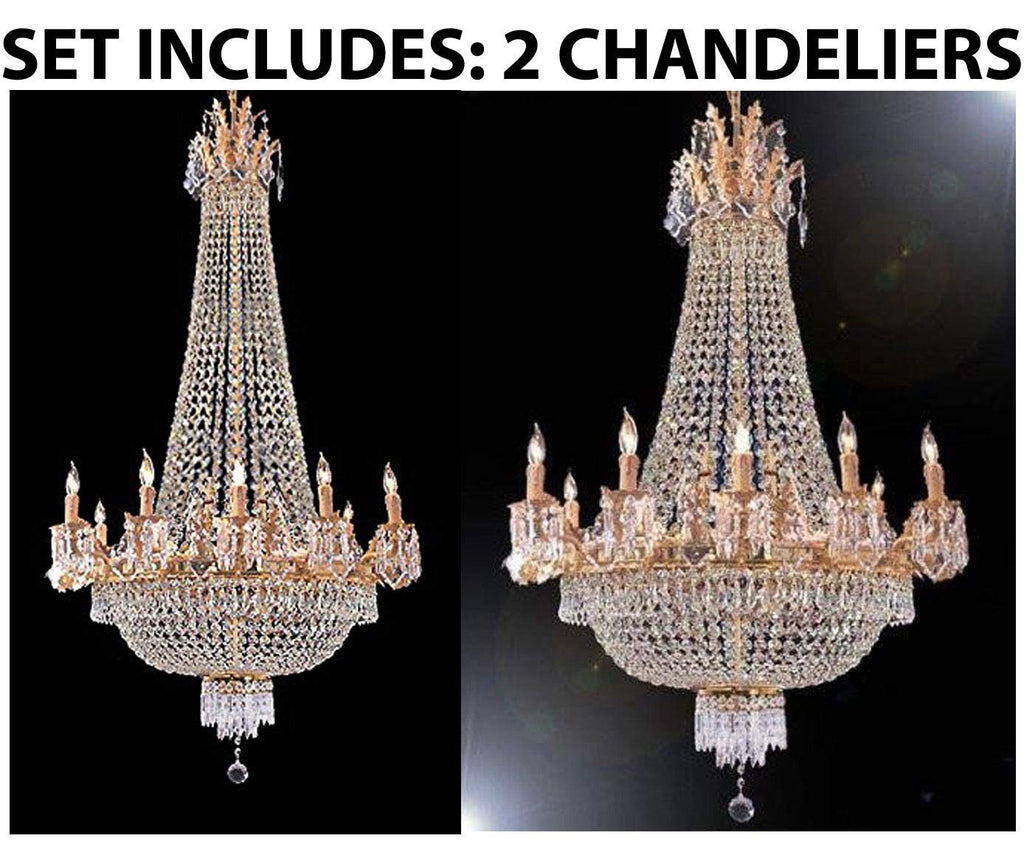 Set of 2-1 French Empire Gold Crystal Chandelier Lighting W 25" H52" 12 Lights and 1 French Empire Gold Crystal Chandelier Lighting 25 x 32, 12 Lights - A500-1EA C7/1280/8+4 + 1EA 1280/8+4
