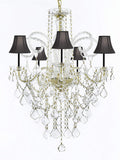 MURANO VENETIAN STYLE ALL-CRYSTAL CHANDELIER LIGHTING WITH BLACK SHADES W/CHROME SLEEVES H30" X W24"! - G46-B43/SC/BLACKSHADE/CG/3/385/5