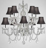 Swarovski Crystal Trimmed Chandelier! Crystal Chandelier Chandeliers Lighting with Black Shades w/Chrome Sleeves! H 25" X W 24" Swag Plug in-Chandelier w/ 14' Feet of Hanging Chain and Wire! - G46-B43/B15/BLACKSHADES/CS/1122/5+5 SW