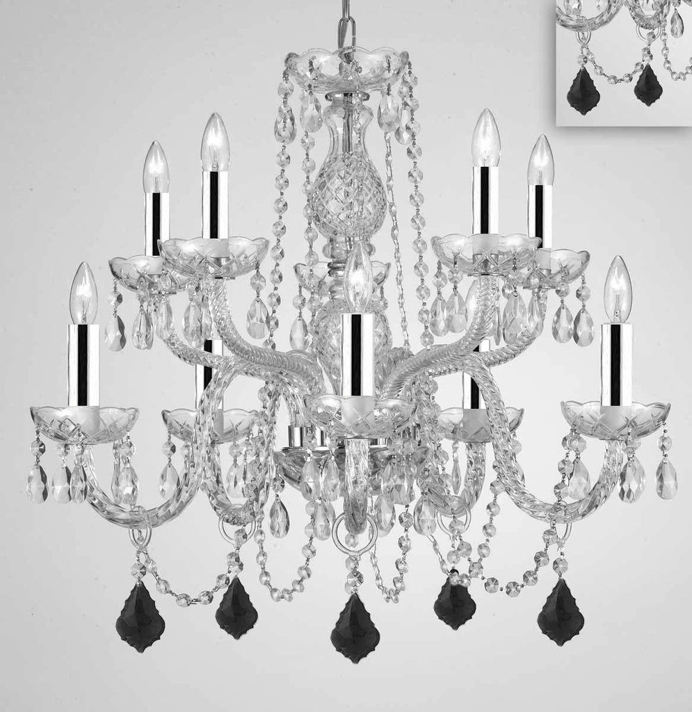 Chandelier Lighting Crystal Chandeliers H25" X W24" 10 Lights w/Chrome Sleeves - Dressed w/Jet Black Crystals! Great for Dining Room, Foyer, Entry Way, Living Room, Bedroom, Kitchen! - G46-B43/B97/CS/1122/5+5