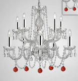 Chandelier Lighting Crystal Chandeliers H25" X W24" 10 Lights - Dressed w/Ruby Red Crystal Balls w/Chrome Sleeves! Great for Dining Room, Foyer, Living Room, Bedroom, Kitchen! - G46-B43/B96/CS/1122/5+5