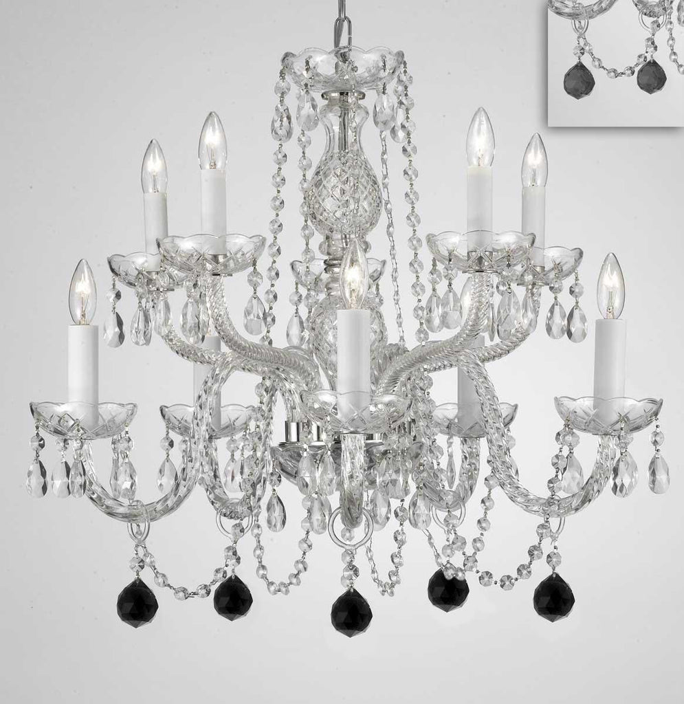 Chandelier Lighting Crystal Chandeliers H25" X W24" 10 Lights - Dressed w/ Jet Black Crystal Balls! Great for Dining Room, Foyer, Entry Way, Living Room, Bedroom, Kitchen! - G46-B95/CS/1122/5+5