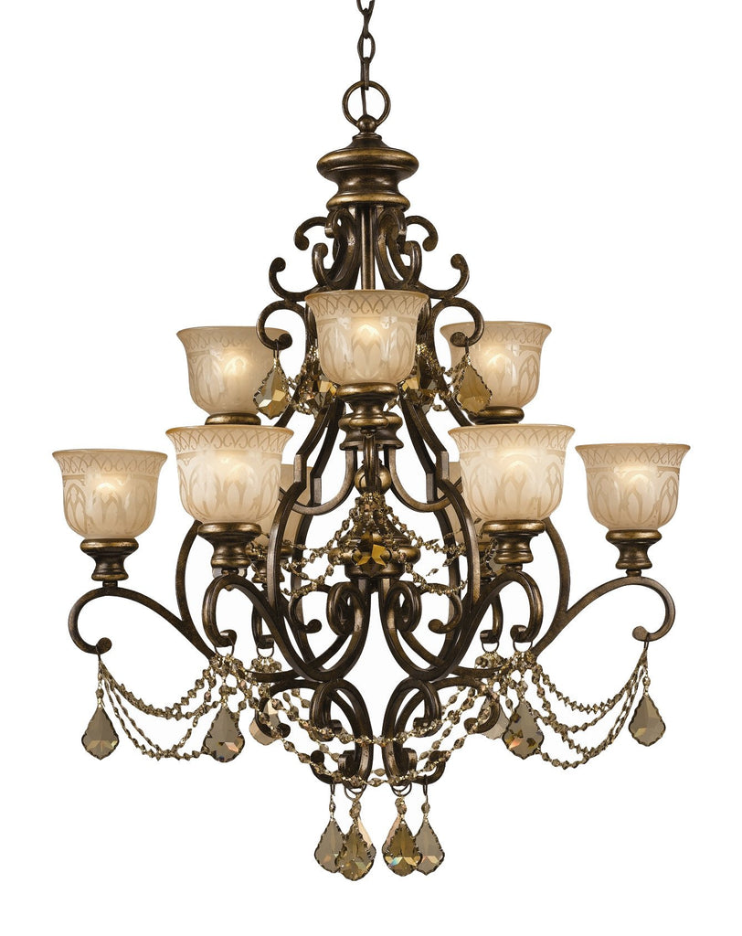 9 Light Bronze Umber Traditional Chandelier Draped In Golden Teak Swarovski Crystal - C193-7509-BU-GTS