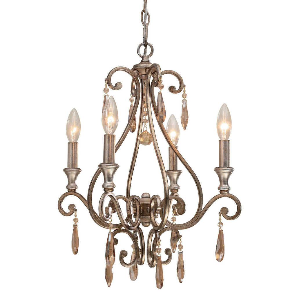 4 Light Distressed Twilight Traditional Mini Chandelier Draped In Golden Shadow Hand Cut Crystal - C193-7524-DT