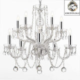 Swarovski Crystal Trimmed Chandelier! All Crystal Chandelier Lighting Chandeliers with 40mm Crystal Balls! Swag Plug In-chandelier w/14' Feet of Hanging Chain and Wire! w/Chrome Sleeves! - A46-B43/B15/B6/CS/1122/5+5SW