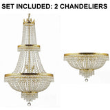 Set of 2-1 French Empire Crystal Chandelier Lighting H50" X W24" - Great for The Dining Room, Foyer, Living Room! and 1 French Empire Crystal Semi Flush Chandelier Lighting H18" X W24" - 1EA CG/870/15 + 1EA FLUSH/870/9