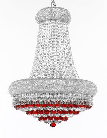 Moroccan Style French Empire Crystal Chandeliers H32" X W24" Dressed with Ruby Red Crystal Balls - Good for Dining Room, Foyer, Entryway, Family Room and More - F93-B96/CS/542/15