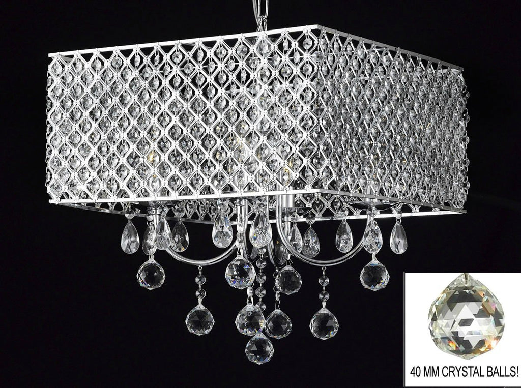 Modern Contemporary Chrome / Crystal 4-light Square Ceiling Chandelier Chandeliers Lighting With 40MM CRYSTAL BALLS - G7-B6/2129/4